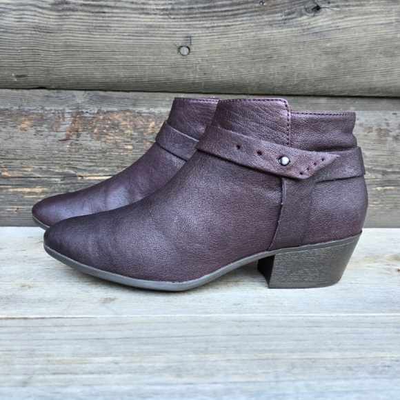 Clarks Boylan Dawn Aubergine Pebbled Leather, Western Boho, Comfort Bootie 6M - Picture 3 of 14